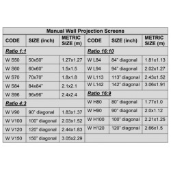 Prowrite manual projection screen  1.8m X 1.1m ( 84 diagonal)